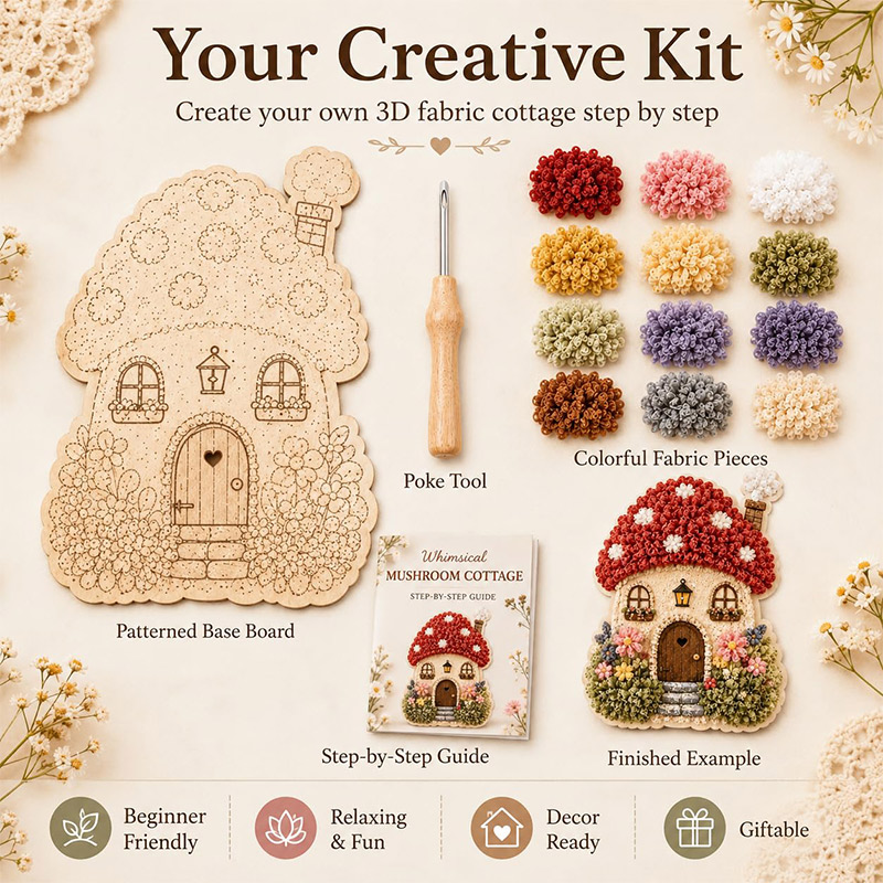 3D Mushroom House Poke Art DIY - đánh giá và giá Sewing