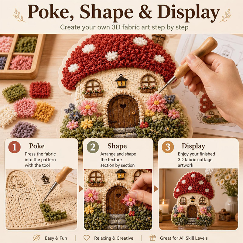 3D Mushroom House Poke Art DIY - đánh giá và giá Sewing