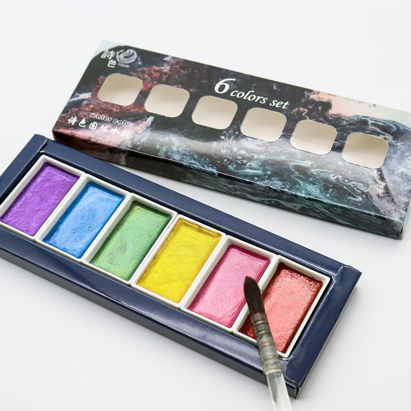 6-color Water-soluble Metal Pe - đánh giá và giá Watercolor Paint Set Solid Pigment